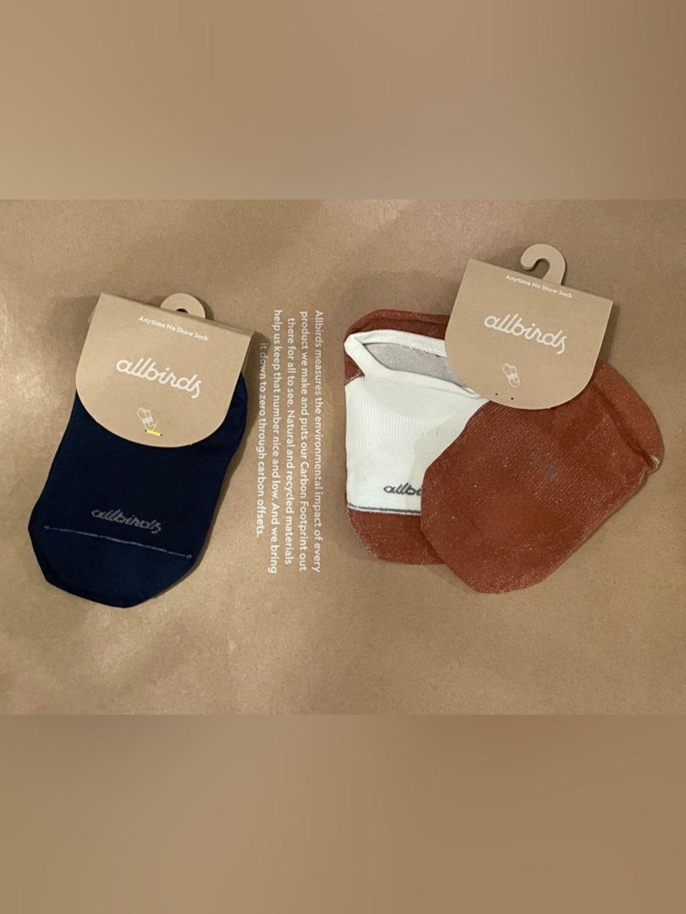 Allbirds Unisex No-Show Athletic Socks - 1 Navy and 1 White with Rust Accents